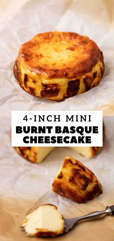 Crustless Cheese Cakes Recipes, Small Batch Basque Burnt Cheesecake, Mini Basque Cheesecake, Mini Basque Burnt Cheesecake, Gf Cheesecake, Burnt Basque Cheesecake Recipe, Cheesecake For Two, Tart Cheesecake, Basque Cheesecake Recipe