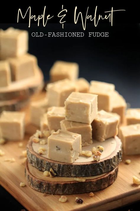 Super rich and ever-so-creamy, this Old Fashioned Maple & Walnut Fudge is made with real Maple Syrup, cream, butter and walnuts. Black Walnut Fudge, Maple Nut Fudge, Maple Walnut Fudge, Maple Fudge Recipes, Maple Fudge, Old Fashioned Fudge, Homemade Fudge Recipes, Walnut Fudge, Christmas Fudge