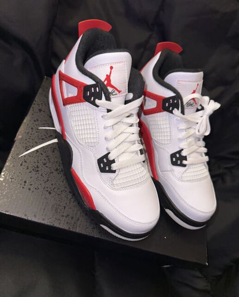 LINK Below 👇🏼 ✨NEW✨ NIKE AIR JORDAN 4 RETRO "RED CEMENT"-6Y GS ✨2023✨ Red Cement 4s Outfit, Jordan Retro 4 Outfits Women, Retro 4 Jordans, Fire Shoes, Jordan 4 Red, Nike Shoes Women Fashion, Custom Sneakers Diy, Nike Air Jordan 4 Retro, Pretty Sneakers