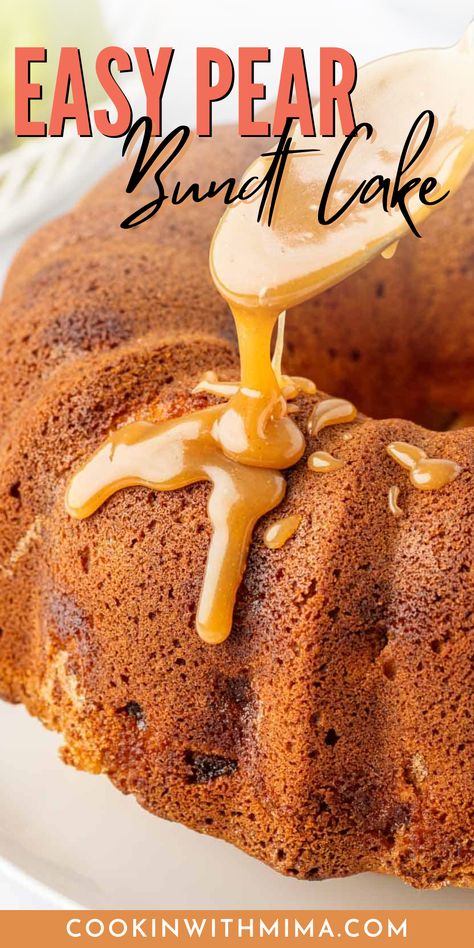 This Easy Pear Bundt Cake is truly one of the best! Bundt cakes are perfect for any occasion and this one is full of delightful flavors. It has a tender crumb and juicy bursts of pear in every bite. Top that with a caramel sauce drizzle and you have a dessert that’s truly crave-worthy. Try it today! Caramel Pear Cake, Pear Bundt Cake Recipe, Fall Bundt Cake Recipes Easy, Pear Bundt Cake, Pear Recipes Easy, Pear Cake Recipes, Slow Cooker Fudge, Easy Bundt Cake Recipes, Caramel Pears