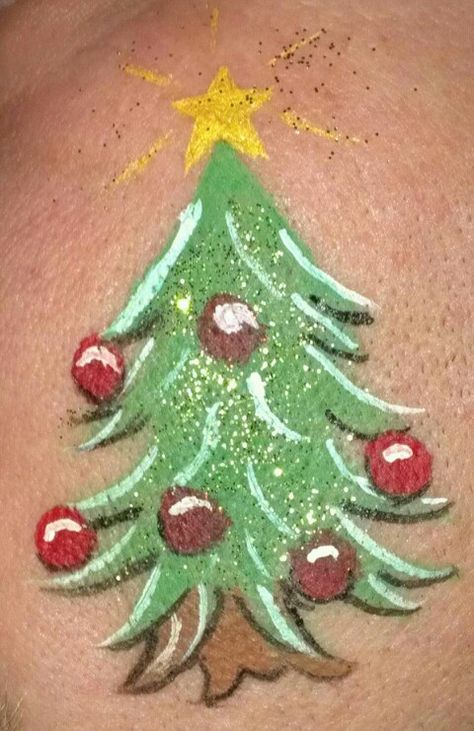 My first face paint Christmas tree. Tree Face Paint, Christmas Face Painting Ideas, Face Paint Christmas, Paint Christmas Tree, Face Painting Ideas, Christmas Face Painting, Paint Christmas, Cheek Art, Face Paints