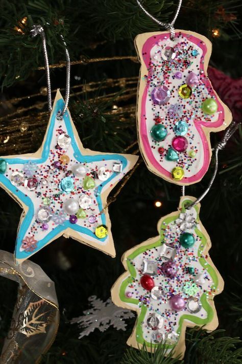 Cardboard Sugar Cookie Ornaments Christmas Family Feud, Cookie Ornaments, Salt Dough Christmas Ornaments, Snail Craft, Happy Hooligans, Cookie Craft, Sequin Crafts, Ornament Cookies, Craft Kids