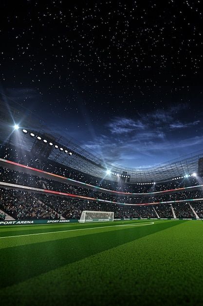 Empty soccer football stadium at night 3... | Premium Photo #Freepik #photo #sports-ground #stadium #football-ground #stadium-background Football Stadium Painting, Football Pitch Background, Football Ground Background, Football Ground Wallpaper, Football Background Design, Football Stadium Aesthetic, Onam Quotes, Wallpapers Soccer, Football Field Background