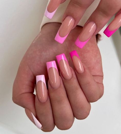 Pink French Tip Nails, Grad Nails, Pink French Tip, Pink Concert, Summer Nail Ideas, Long Square Nails, Beige Nails, Smink Inspiration, Pink French