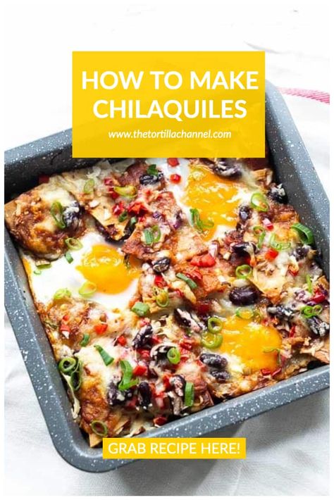 Chilaquiles is great breakfast or lunch recipe made with fried tortillas, veggies and eggs? Easy to make so visit thetortillachannel.com for the full recipe #thetortillachannel #chilaquiles #chilaquilesrecipe #tortillarecipe