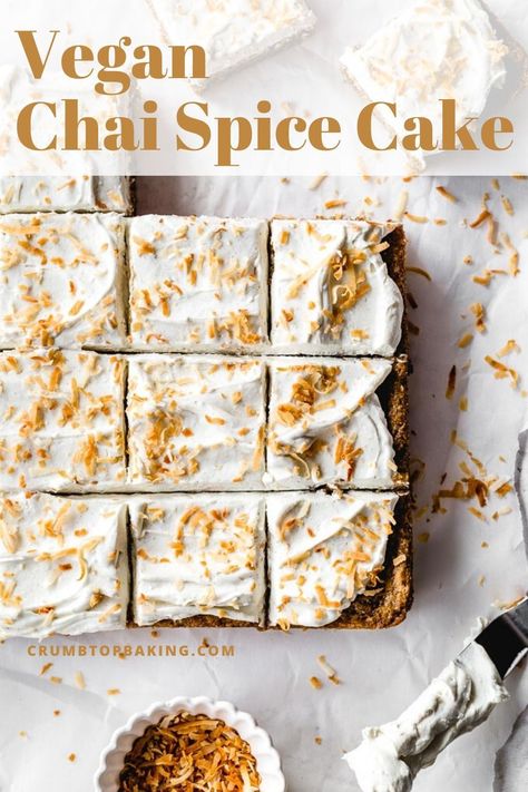 Make Ahead Vegan Desserts, Chai Desserts Vegan, Vegan Fall Cake Recipes, Vegan Dinner Party Dessert, Vegan Chai Dessert, Christmas Dinner Ideas Vegan, Vegan Snack Cake, Vegan Christmas Party Food Ideas, Thanksgiving Dessert Dairy Free