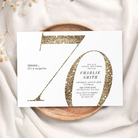 $2.04 | Modern minimalist faux gold glitter 70th birthday #elegant, typography, simple, minimalist birthday invitation, adult birthday invitations, modern, 70th birthday invitations, milestone birthday invitations, surprise 70th birthday invitations, gold 75th Birthday Invitations, Milestone Birthday Invitations, Elegant Birthday Invitations, 75th Birthday Parties, Surprise Birthday Invitations, 40th Birthday Party Invites, 70th Birthday Invitations, Modern Birthday, 40th Birthday Invitations