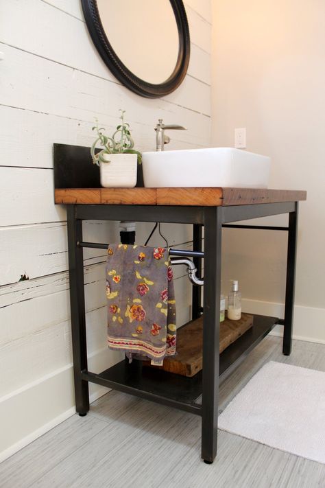 Bar Stools Repurposed, Folk Furniture, Rustic Modern Bathroom, Vanity Backsplash, Maple Dining Table, Modern Contemporary Dining, Metal Sink, Farmhouse Vanity, Shabby Chic Bathroom