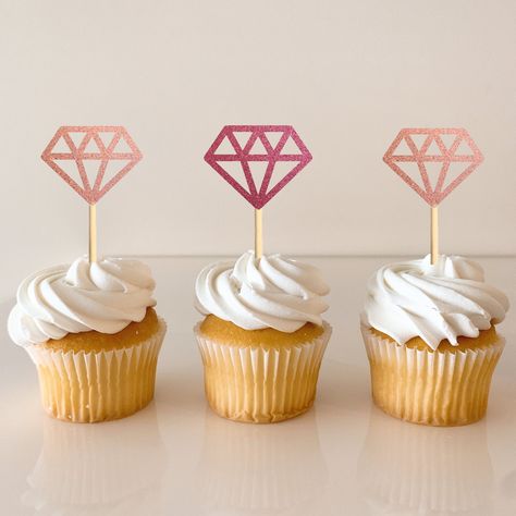 Diamond cupcake topper, bridal shower, bachelorette party decorations, cupcake toppers, glitter diamond, engagement, wedding ring Cupcakes Aesthetic, Ring Cupcake, Ring Cupcake Topper, Bridal Shower Cupcakes Toppers, Decorations Engagement, Bridal Shower Champagne, 2nd Wedding Dresses, Bridal Shower Cupcakes, Bach Bash