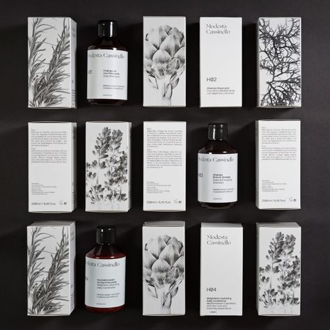 Modesta Cassinello Cosmetics on Packaging of the World - Creative Package Design Gallery Black And White Package Design, Black Cosmetics Packaging, Natural Cosmetics Packaging, Cosmetic Labels Design, Natural Cosmetics Brands, Shampoo Packaging, Cosmetics Company, Classic Serif Fonts, Cosmetic Labels