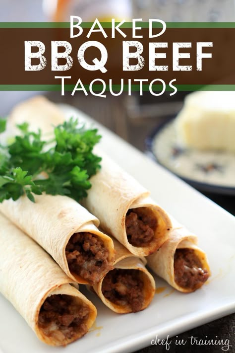 Beef Taquitos, Taquitos Beef, Tacos Mexicanos, Bbq Beef, Beef Dishes, Mexican Dishes, Mexican Recipes, Ground Beef Recipes, Fajitas