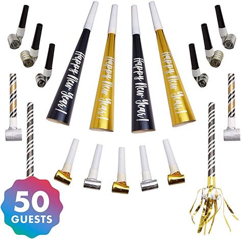 Amazon.com: Amscan Black, Gold and Silver New Year's Eve Party Horns & Blowouts, NYE Party Supplies, 50 Pieces: Kitchen & Dining Party Horns, New Year's Eve Celebrations, New Year's Eve Party, Eve Parties, New Years Eve Party, New Years Eve, New Year's, Gold And Silver, Happy New