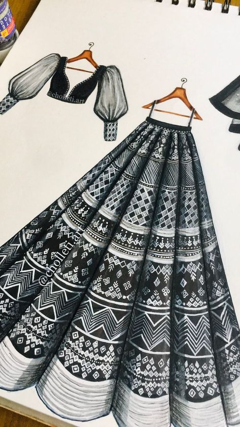 Lehenga Mandala Art, Mandala Art Dress Design, One Piece Dress Illustration, Traditional Illustrations Sketches, Mandala Dress Drawing, Traditional Dresses Sketch, Mandala Art Dress, Doodles Dress, Fashion Outfits Sketches