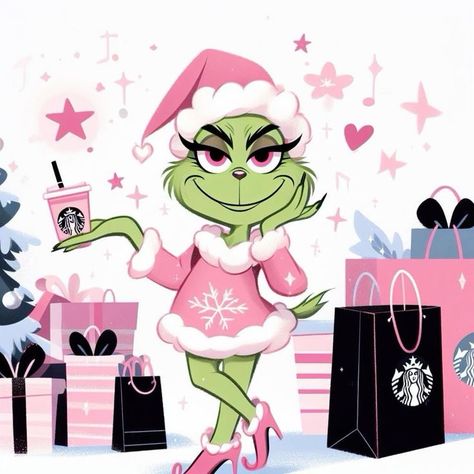 Girl Grinch Wallpaper, Pink Grinch Wallpaper Aesthetic, Female Grinch Art, Pink Grinch Wallpaper, Grinch Sublimation Designs, Basic Grinch, Pink Girl Christmas, Mrs Grinch, Girl Grinch