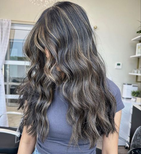 ash brown mushroom brunette balayage Milk Brown Balayage, Mushroom Highlights, Mushroom Brunette, Ash Highlights Brown Hair, Mushroom Brown Hair Color Balayage, Mushroom Balayage Brunette, Ash Brown Hair With Highlights, Asian Hair Highlights, Ash Brown Hair Balayage