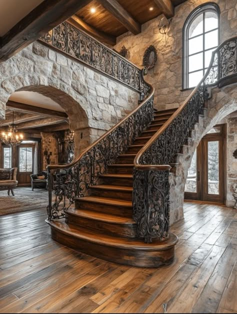 Small Castle House, Old Traditional House, Luxurious Staircase, Family House Ideas, Dream House Pictures, Castle House Design, Timber Staircase, Castle Ideas, Small Castles