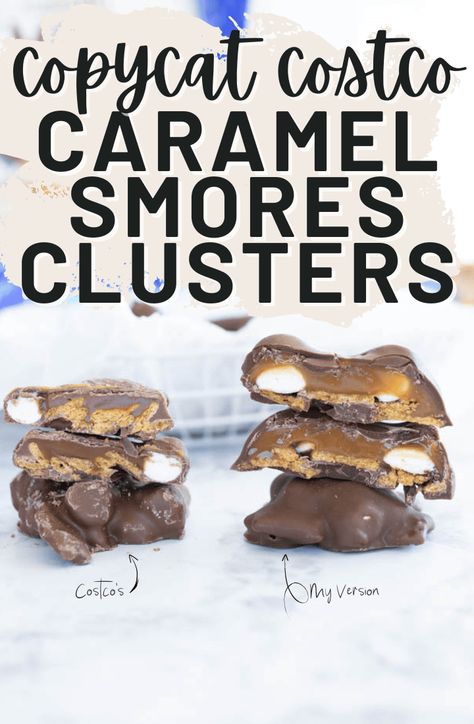 Copycat Costco Caramel S’mores Clusters - Cooking With Karli Caramel S’mores Clusters, Costco Smores Cookies Recipe, S’more Clusters, Costco Smores Cookies, Caramel Smores Clusters, S’mores Candy, Caramel Christmas Treats, Smores Clusters, S’mores Bark