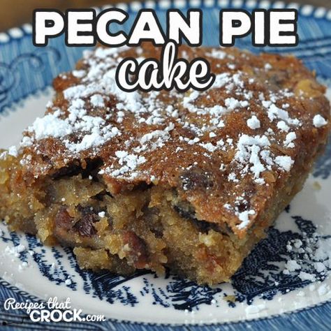 Do I have a treat for you! This Pecan Pie Cake recipe for your oven is simple and so delicious! It has a crispy crunch and gooey center. So yummy! Apple Pecan Recipes, Pecan Pie Dump Cake Recipes, Cakes For Cake Walk, Chewy Cake Recipe, Pecan Pie Cake Recipe, Pecan Pie Bread, Pie Cake Recipe, Pecan Desserts Recipes, Pecan Pie Cake