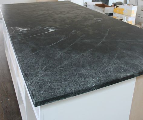 Weekly House Update. Countertops With Off White Cabinets, Black Soapstone Countertops, White Soapstone, Black Soapstone, Off White Cabinets, Soapstone Counters, White Quartzite, Kitchen Top, Soapstone Countertops