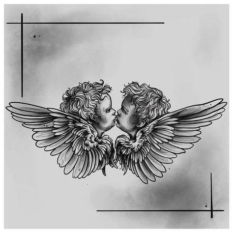 2 Cherubs, Blessed Tattoos, Cherub Art, Hebrew Tattoo, Cherub Tattoo, Phone Ideas, Back Tattoos, Artist On Instagram, Body Mods