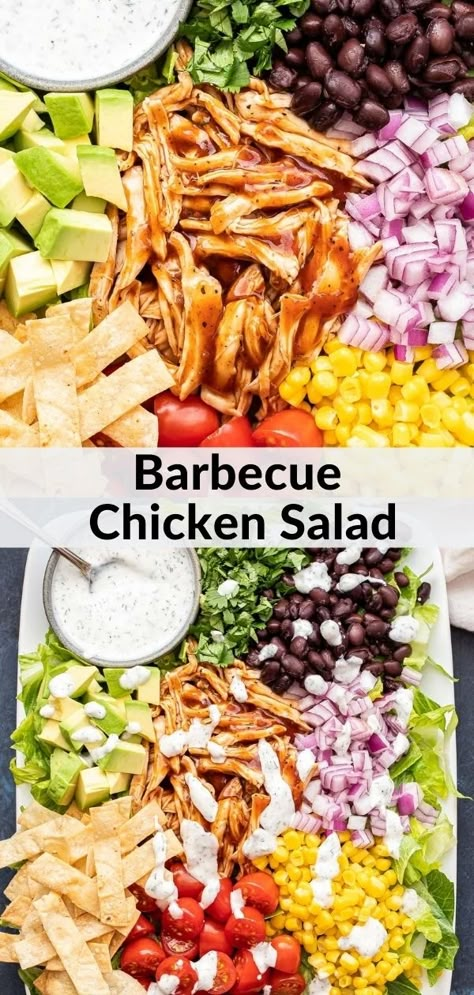 Barbecue Chicken Pasta Salad, Barbecue Salad Dressing, Barbecue Chicken Salad Recipe, Barbecue Chicken Sides Dishes, Quick And Easy Summer Dinner Recipes Chicken Salads, Summer Dinner Ideas Chicken, Dinner Salads Recipes Main Courses, Loaded Chicken Salad, Easy Barbecue Chicken