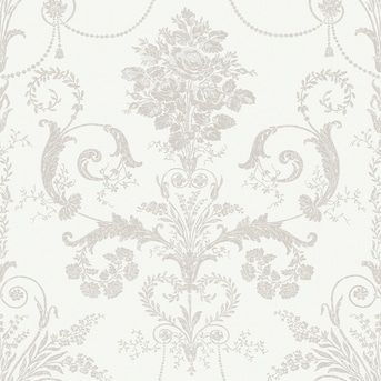 Laura Ashley Josette Wallpaper, Rh Patterns, Steel Wallpaper, Grey And White Wallpaper, White Damask, Graham & Brown, Damask Wallpaper, Wallpaper Direct, White Doves