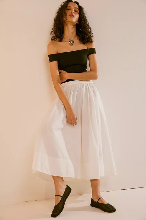 Lowen Midi Skirt | Free People White Midi Skirt Outfit, White Skirt Outfits, Skirt Outfit Summer, Midi Skirts Style, Poplin Skirt, Skirt Images, Midi Skirt Outfit, White Midi Skirt, Simple Summer Outfits