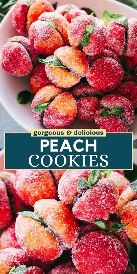 Italian Peach Cookies Recipes, Peach Shortbread Cookies, Fresh Peach Cookie Recipes, Traditional Italian Peach Cookies, Peach Baby Shower Cookies, Peach Cookies Recipe, Peach Cookies, Italian Cookie Recipes, Cookie Spread