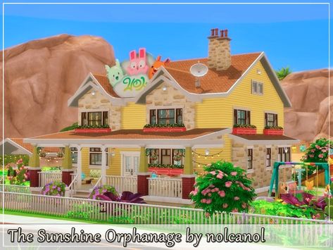 nolcanol's The Sunshine Orphanage Sims 4 Orphanage Build, Sims 4 Orphanage, Jungle Adventure, Small Pool, Sims Community, Outdoor Retreat, Tropical Houses, Sims House, City Living