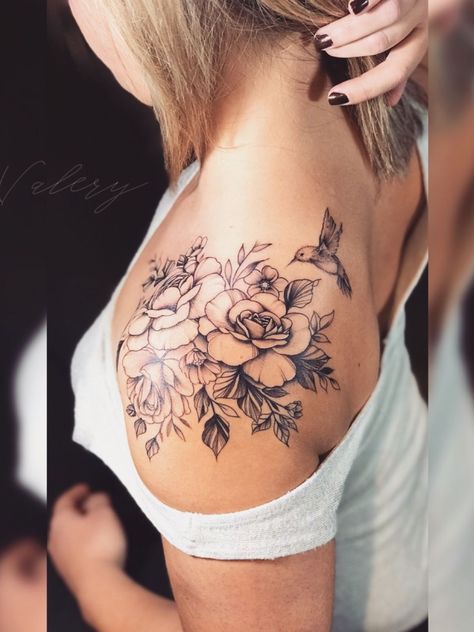 Tattoo uploaded by Valery tattoo • 781420 • Tattoodo Women's Shoulder Tattoo, Shoulder Cap Tattoo, Floral Tattoo Shoulder, Tattoo Shoulder, Special Tattoos, Shape Tattoo, Flower Tattoo Shoulder, Floral Tattoo Design, Hummingbird Tattoo