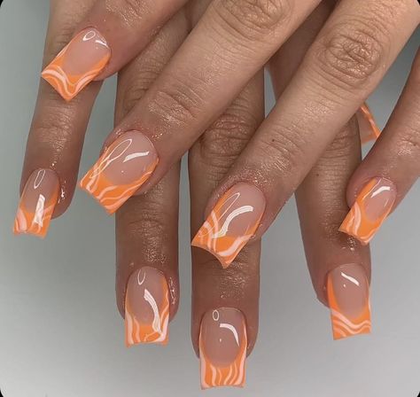 Nail Asthetic, Orange French Tip, Orange Acrylic Nails, Nail Vibes, Drip Nails, French Tip Acrylic Nails, Simple Acrylic Nails, Work Nails, Short Square Acrylic Nails