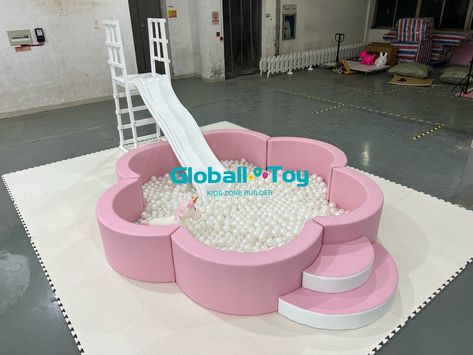 Flower ball pit with shiny slide #softplay #ballpit #slide #block #ballpitballs #fence #mat #softplayparty #roundballpit #hooper #softplayfun #softplayrental #kidsparty Kids Ball Pit, Ball Pit Balls, Climbing Frames, Climbing Frame, Kids Zone, Soft Play, Flower Ball, Play Space, Outdoor Playground