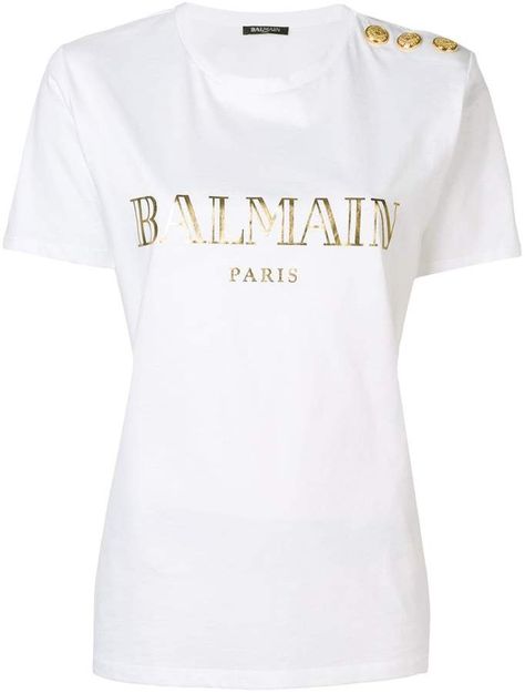 Balmain logo print T-shirt #balmain #balmainarmy Balmain Dress Evening Gowns, Balmain Dress Short, Balmain Sweater, Balmain Top, Balmain Clothing, Military Inspired Jacket, Premium Tshirt, Balmain Paris, Mommy Style