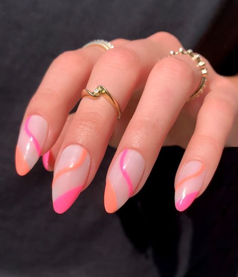 Abstract Swirl Nails, Coral Abstract, Press On Nails Pink, Swirl Nails, Colors 2023, Coral Nails, Pink Nail Designs, Nails 2023, Short Acrylic Nails Designs