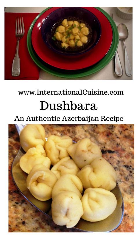 This authentic dushbara recipe is a much loved dish in Azerbaijan. These are little tiny meat dumplings in a lamb broth. They are really yummy. In Azerbaijan you are tested as a woman as to how small you can make them. 10 in a tablespoon is the goal. Have fun! Azerbaijan Recipes, Azerbaijani Food, Lamb Broth, Azerbaijan Food, Georgian Recipes, Foreign Cuisine, Balkan Recipes, Meat Dumplings, Azerbaijan Travel