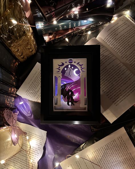 City of Starlight 🌟 Lost in a mystical world where fantasy meets art, this book nook brings your favorite couple to life 💜✨ #fantasyart #bookstagram #dioramamagic #mysticalscenes #romantasy #fantasy #lightbox #shadowbox #bookishmerch City Of Starlight, Mystical World, Book Nook, Sarah J Maas, Sarah J, Book Nooks, Book Covers, Nook, Shadow Box