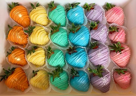 Pride Chocolate Covered Strawberries, Pastel Colored Chocolate Covered Strawberries, Pastel Strawberries Chocolate Covered, Rainbow Strawberries, Turquoise Chocolate Covered Strawberries, Pink And Green Chocolate Strawberries, Easter Berries, Chocolate Covered Strawberries Colorful, Rainbow Chocolate