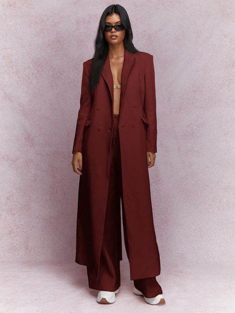 Full Length DB Blazer Burgundy Elegant  Long Sleeve Woven Fabric Plain Regular Slight Stretch  Women Clothing, size features are:Bust: ,Length: ,Sleeve Length: Women Blazers, Burgundy Suit, Peplum Skirt, Breasted Blazer, Double Breasted Blazer, Kids Sleepwear, Blazers For Women, Long A Line, Amazing Products