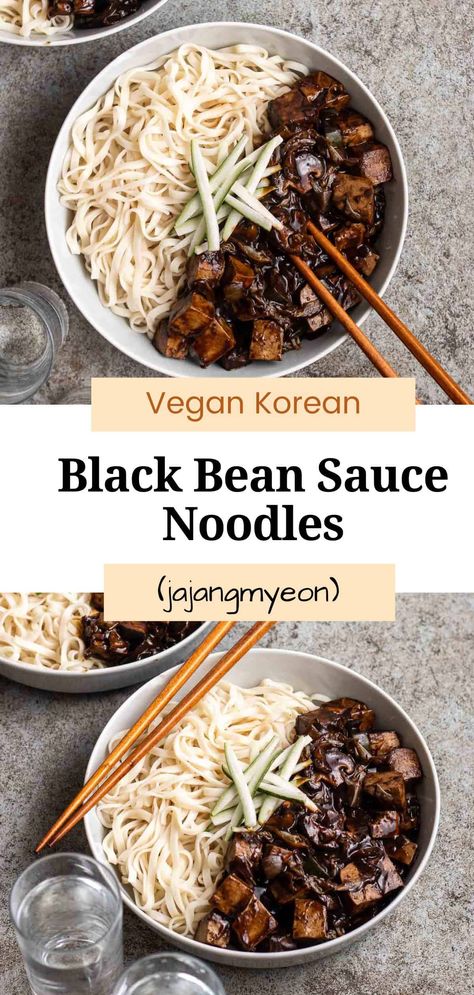 This vegan jajangmyeon features chewy noodles cooked in a rich black bean sauce. A one-pot recipe that is easy to make and is ready in 30 minutes. These vegan black bean noodles will be a hit in your household! Black Bean Paste Noodles, Vegan Jajangmyeon, Wok Sauce, Asian Cusine, Vegan Noodles Recipes, Vegan Bean Recipes, Chewy Noodles, Vegetarian Asian, Korean Vegan