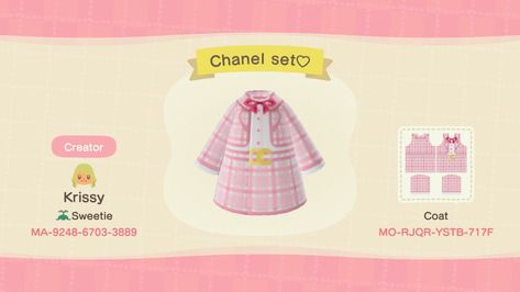 Animal Crossing Chanel Clothes, Animal Crossing Chanel, Chanel Set, Animal Crossing 3ds, Animal Crossing Guide, Acnh Designs, Chanel Suit, Animal Crossing Qr Codes Clothes, Qr Codes Animal Crossing