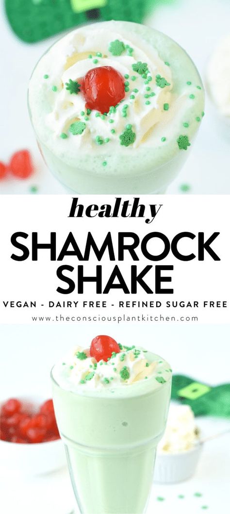 Vegan Shamrock Shake Recipe, Healthy Shamrock Shake, Shamrock Smoothie, Homemade Shamrock Shake, Shamrock Shake Recipe, Shake Recipes Healthy, Mint Shake, Vegan Drinks Recipes, Shamrock Shake