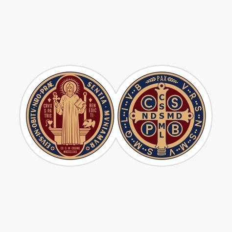 Get my art printed on awesome products. Support me at Redbubble #RBandME: https://www.redbubble.com/i/sticker/Saint-Benedict-Medal-by-Beltschazar/89508363.JCQM3?asc=u Saint Benedict Medal, Catholic Wallpaper, Benedict Medal, Christian Traditions, Saint Benedict, St Benedict, Catholic Medals, Decorate Notebook, The Saint