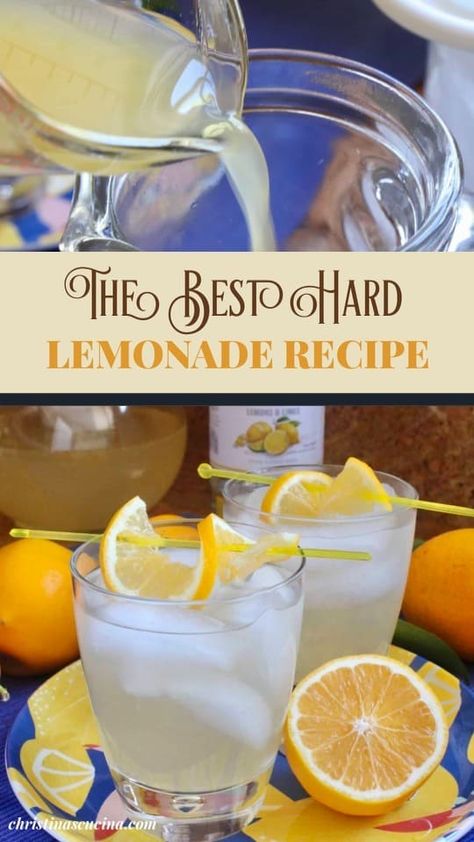 Hard lemonade barely requires a recipe, but I have a tip for you that will have you serving the best hard lemonade you'll ever try! Boozy Lemonade Recipe, Big Batch Vodka Lemonade, Lemonade With Alcohol Recipes, Boozy Lemonade Punch, Alcohol Lemonade Drinks, Italian Lemonade Recipe, Spiked Lemonade Recipe For A Crowd, Lemonade Cocktails For A Crowd, Country Time Lemonade Alcohol