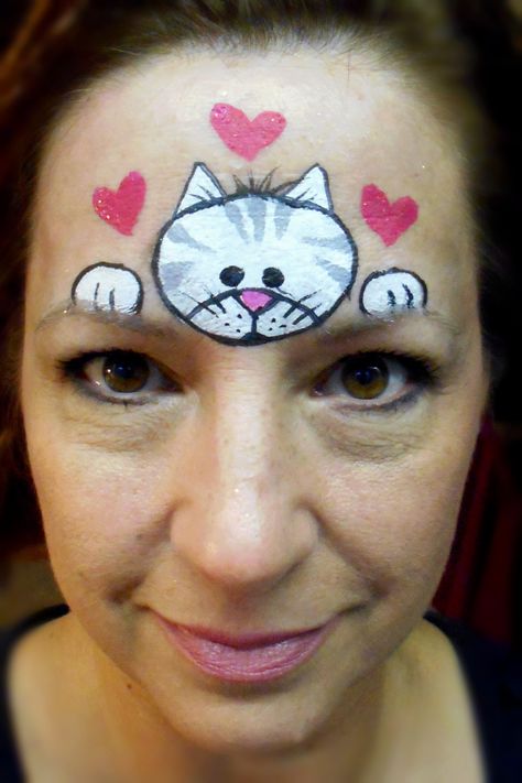 White/Grey Kitty- Smiley Faces by Jo Cat Face Paint Easy, Cat Face Paint, Face Paint Easy, Kitty Face Paint, Animal Face Paintings, Creative Halloween Makeup, Cheek Art, Girl Face Painting, Paint Easy