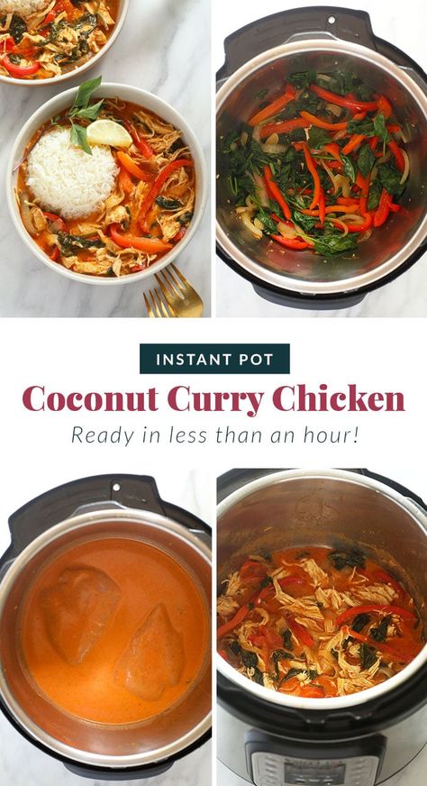 Say hello to your new favorite Instant Pot recipe -> Instant Pot Coconut Curry Chicken. This Thai coconut curry chicken is made with full-fat coconut milk, Thai red curry paste, chicken breast, and tons of veggies! Instant Pot Coconut Curry Chicken, Pressure Cook Chicken Breast, Thai Coconut Curry Chicken, Coconut Curry Chicken Recipes, Thai Red Curry Paste, Thai Coconut Curry, Red Curry Chicken, Asian Inspired Dishes, Thai Coconut