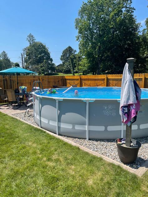 Above Ground Pool Ideas Round, Temporary Pool Landscaping Ideas, Backyard Pool Designs Above Ground, Above Ground Soft Side Pool Ideas, Soft Side Pool Ideas, Round Pool Landscaping, Above Ground Pool Surround, Above Ground Pool Area, Pool Area Decorating Ideas