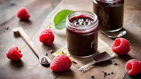 Raspberry Chocolate Jam Recipe, Hot Pepper Raspberry Preserves, Knox Blox Recipe, Chocolate Raspberry Jam, Raspberry Jam With Frozen Raspberries, Raspberry Jam No Pectin, Jam Gift, Raspberry Jam Recipe, Saskatoon Berry