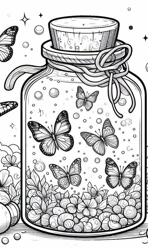 free coloring pages for kids - free printable - cartoon coloring pages - free download Butterfly In A Jar, Butterfly Jar, Flower Stencil Patterns, Free Coloring Pages For Kids, Cartoon Coloring, Cat Coloring Book, Posca Art, صفحات التلوين, Pattern Coloring Pages