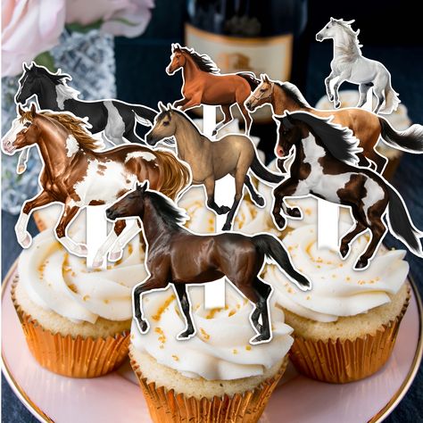 Faster shipping. Better service Horse Cupcake Toppers, Horse Party Favors, Racing Cake, Horse Themed Party, Baking Decor, Gender Reveal Cupcakes, Pony Birthday Party, Horse Birthday Parties, Horse Cake