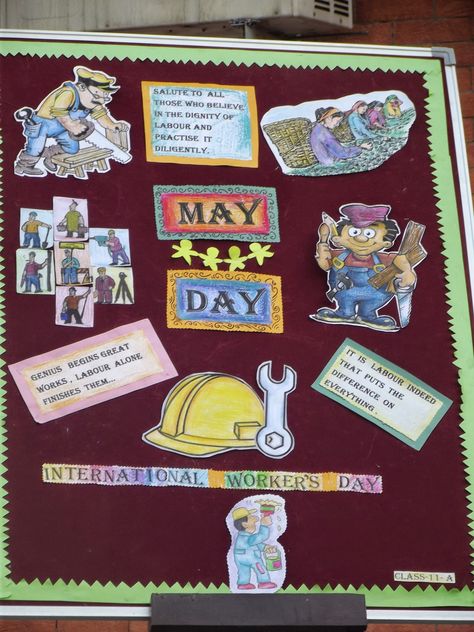 School board decoration idea Labour Day Board Decoration For School, Labour Day Charts For School, Labour Day Board Decoration, Labour's Day Bulletin Board, Softboard Ideas, Labour's Day, Romantic Poetry Quotes, School Board Decoration, Drawing Ideas List